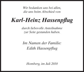 Todesanzeige von Karl-Heinz Hassenpflug von HNA