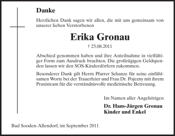 Todesanzeige von Erika Gronau von HNA