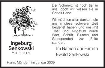 Todesanzeige von Ingeburg Senkowski von HNA