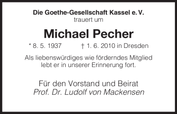 Todesanzeige von Michael Pecher von HNA