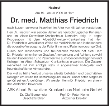 Todesanzeige von Matthias Friedrich von HNA