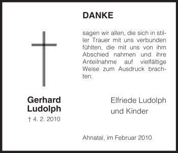 Todesanzeige von Gerhard Ludolph von HNA