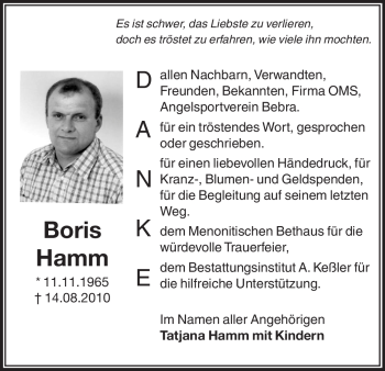 Todesanzeige von Boris Hamm von HNA
