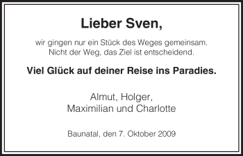 Todesanzeige von Sven Unbekannt von HNA