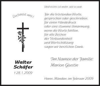 Todesanzeige von Walter Schäfer von HNA