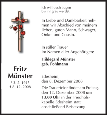 Todesanzeige von Fritz Münster von HNA