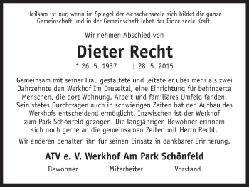 Todesanzeige von Dieter Recht von HNA