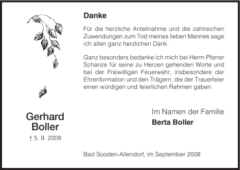 Todesanzeige von Gerhard Boller von HNA
