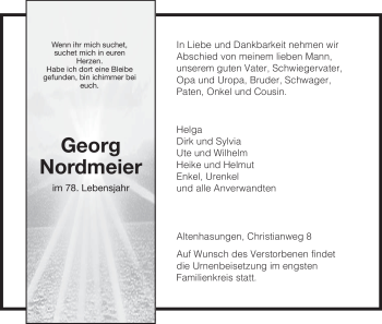 Todesanzeige von Georg Nordmeier von HNA