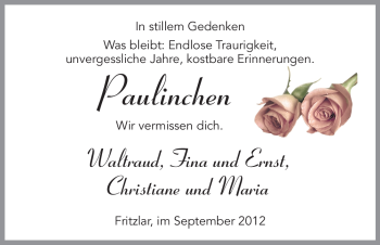 Todesanzeige von Paulinchen  von HNA