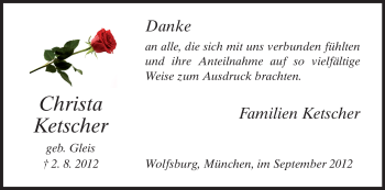 Todesanzeige von Christa Ketscher von HNA