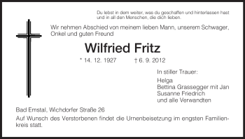 Todesanzeige von Wilfried Fritz von HNA