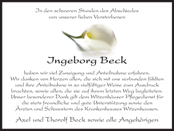 Todesanzeige von Ingeborg Beck von HNA