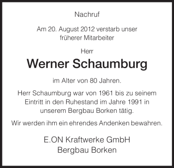 Todesanzeige von Werner Schaumburg von HNA