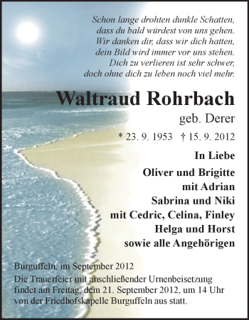 Todesanzeige von Waltraud Rohrbach von HNA