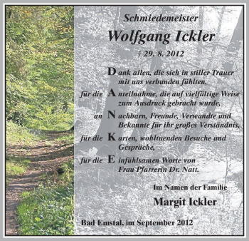 Todesanzeige von Wolfgang Ickler von HNA