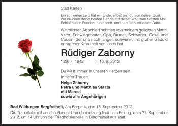 Todesanzeige von Rüdiger Zaborny von HNA