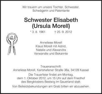Todesanzeige von Ursula Morell von HNA