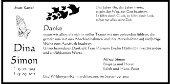 Todesanzeige von Dina Simon von HNA