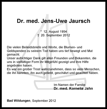 Todesanzeige von Jens-Uwe Jaursch von HNA