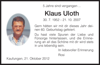 Todesanzeige von Klaus Uloth von HNA