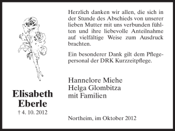 Todesanzeige von Elisabeth Eberle von HNA