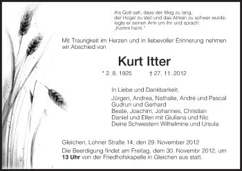 Todesanzeige von Kurt Itter von HNA