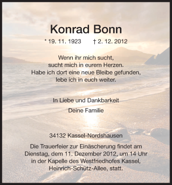 Todesanzeige von Konrad Bonn von HNA