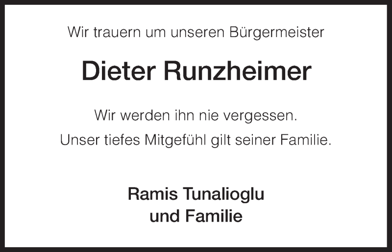  Traueranzeige für Dieter Runzheimer vom 07.12.2012 aus HNA