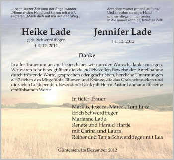 Todesanzeige von Heike Lade von HNA