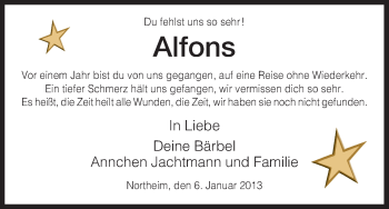 Todesanzeige von Alfons  von HNA