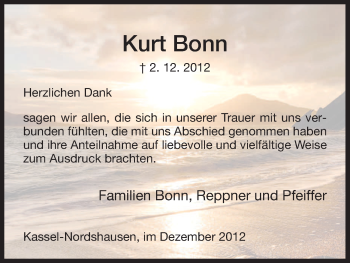 Todesanzeige von Kurt Bonn von HNA