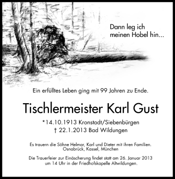 Todesanzeige von Karl Gust von HNA