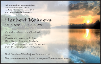 Todesanzeige von Herbert Reimers von HNA