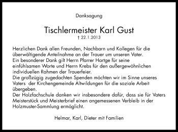 Todesanzeige von Karl Gust von HNA