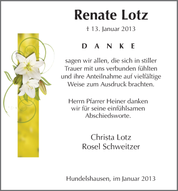 Todesanzeige von Renate Lotz von HNA