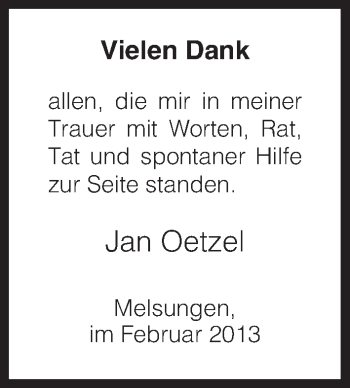 Todesanzeige von Jan Oetzel von HNA