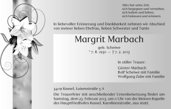 Todesanzeige von Margrit Marbach von HNA