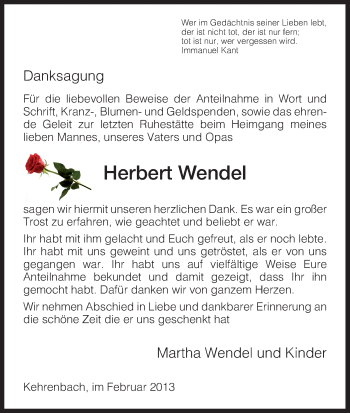Todesanzeige von Herbert Wendel von HNA