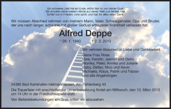 Todesanzeige von Alfred Deppe von HNA
