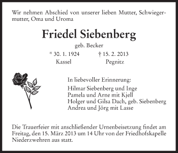 Todesanzeige von Friedel Siebenberg von HNA