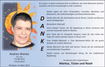 Todesanzeige von Andrea Wanko von HNA
