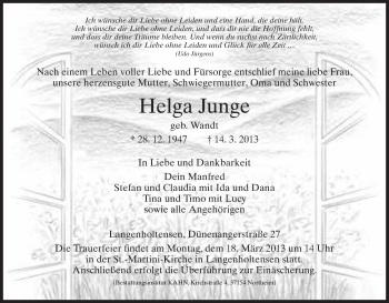 Todesanzeige von Helga Junge von HNA