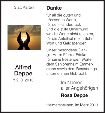 Todesanzeige von Alfred Deppe von HNA