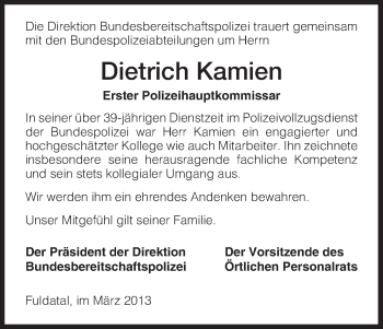 Todesanzeige von Dietrich Kamien von HNA