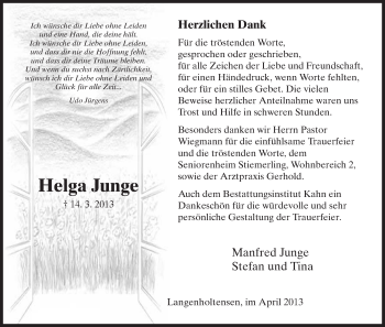 Todesanzeige von Helga Junge von HNA