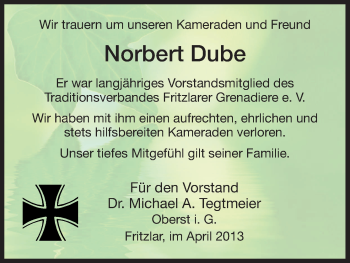Todesanzeige von Norbert Dube von HNA