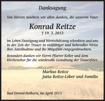 Todesanzeige von Konrad Reitze von HNA