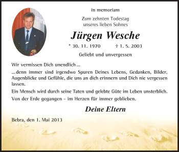 Todesanzeige von Jürgen Wesche von HNA