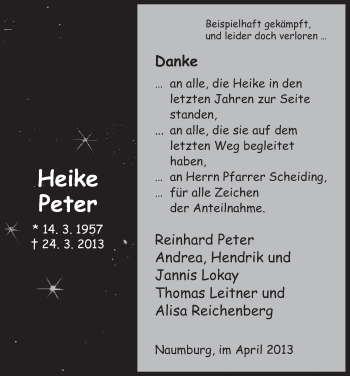 Todesanzeige von Heike Peter von HNA